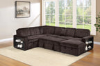 Poundex F7478 4 pc Coffee brown fur like corduroy fabric reversible sectional sofa with pop up sleeper storage chaise