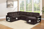 Poundex F7478 4 pc Coffee brown fur like corduroy fabric reversible sectional sofa with pop up sleeper storage chaise
