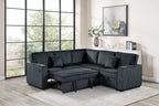 Poundex F7479 3 pc black corduroy fabric upholstered sectional sofa with USB pop up sleeper storage