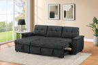Poundex F7491 2 pc Black tweed like velvet sectional sofa set pull out sleep area pop up reversible storage chaise