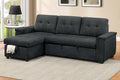 Poundex F7491 2 pc Black tweed like velvet sectional sofa set pull out sleep area pop up reversible storage chaise