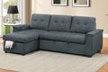 Poundex F7492 2 pc Ash black tweed like velvet sectional sofa set pull out sleep area pop up reversible storage chaise