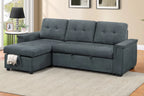 Poundex F7492 2 pc Ash black tweed like velvet sectional sofa set pull out sleep area pop up reversible storage chaise