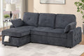 Poundex F7493 2 pc Dark grey chenille fabric sectional sofa set pull out sleep area pop up reversible storage chaise drop down tray table back