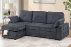 Poundex F7493 2 pc Dark grey chenille fabric sectional sofa set pull out sleep area pop up reversible storage chaise drop down tray table back