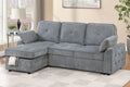 Poundex F7494 2 pc Light grey chenille fabric sectional sofa set pull out sleep area pop up reversible storage chaise drop down tray table back