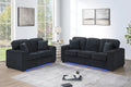 Poundex F7495 2 pc black chenille fabric sofa and love seat set with square arms LED lighting