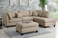 Poundex F7605 3 pc sand polyfiber fabric sectional sofa reversible chaise and ottoman