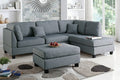 Poundex F7606 3 pc grey polyfiber fabric sectional sofa reversible chaise and ottoman