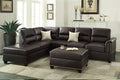 Poundex F7609 3 pc collette espresso bonded leather sectional sofa with nail head trim accents