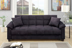 Poundex F7888 Ebony black tufted microfiber fabric futon folding sofa bed with storage underneath seat folding back