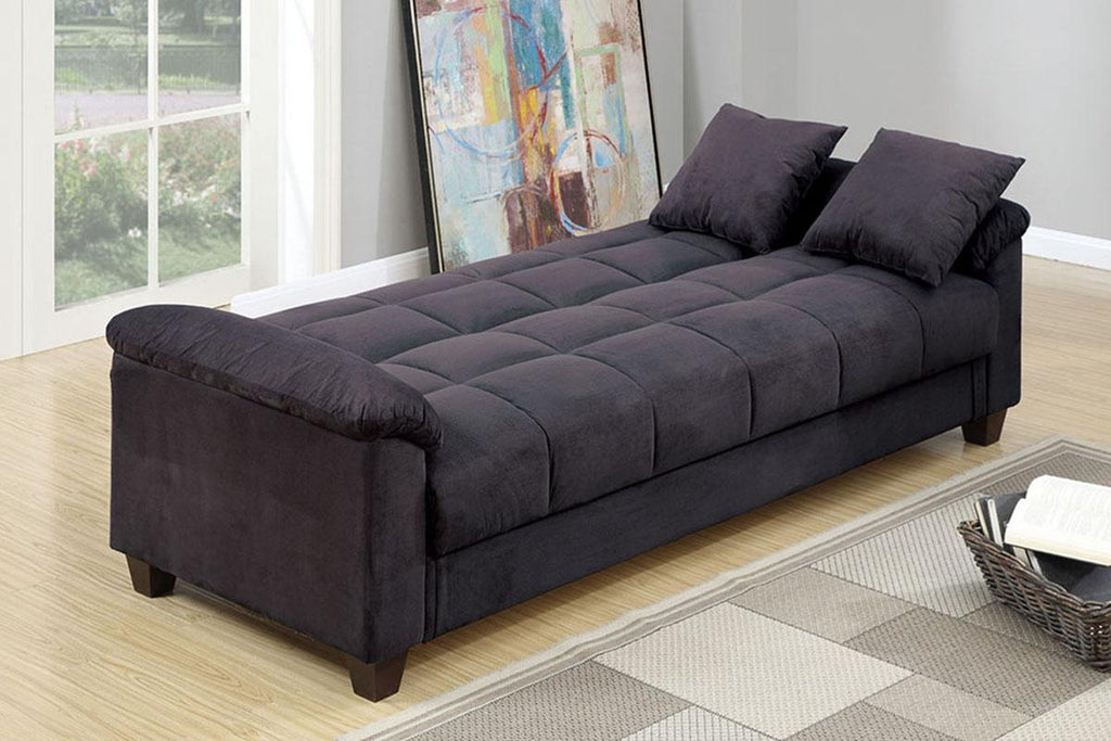 Poundex F7888 Ebony black tufted microfiber fabric futon folding sofa bed with storage underneath seat folding back