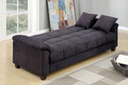 Poundex F7888 Ebony black tufted microfiber fabric futon folding sofa bed with storage underneath seat folding back