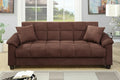 Poundex F7889 Chocolate brown tufted microfiber fabric futon folding sofa bed with storage underneath seat folding back