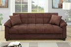 Poundex F7889 Chocolate brown tufted microfiber fabric futon folding sofa bed with storage underneath seat folding back
