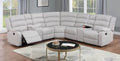 Poundex F8110 3 pc sincere bone light grey linen like fabric sectional sofa with drink consoles and recliner ends