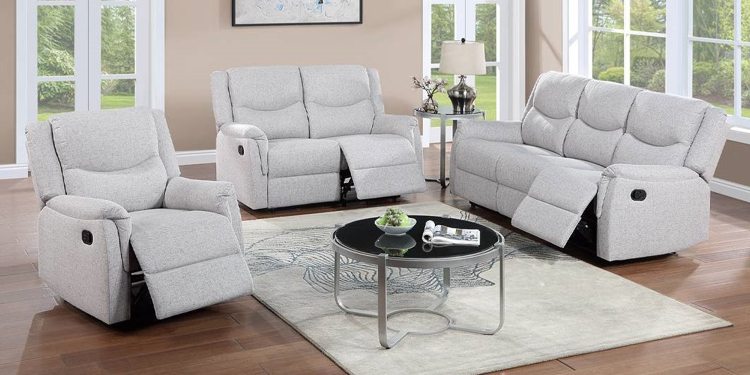 Poundex F8113-12  2 pc Sincere bone linen like fabric sofa and love seat set with recliners on the ends