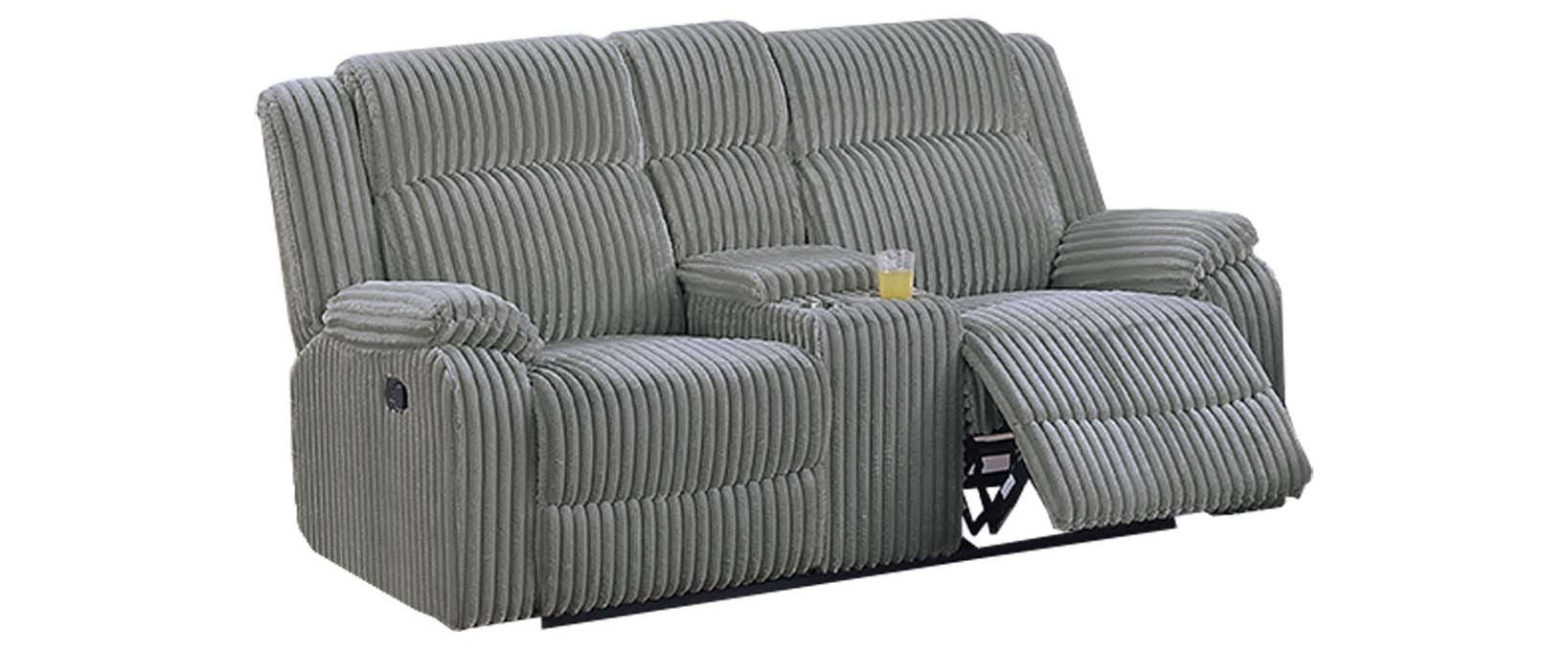 Poundex F8123-22 2 pc smoke grey wide welt corduroy sofa and love seat set with recliners on the ends