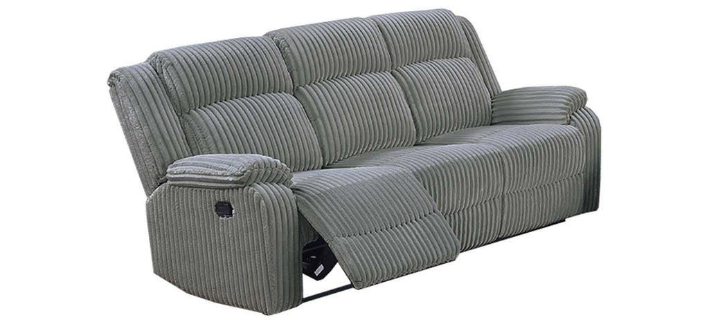 Poundex F8123-22 2 pc smoke grey wide welt corduroy sofa and love seat set with recliners on the ends