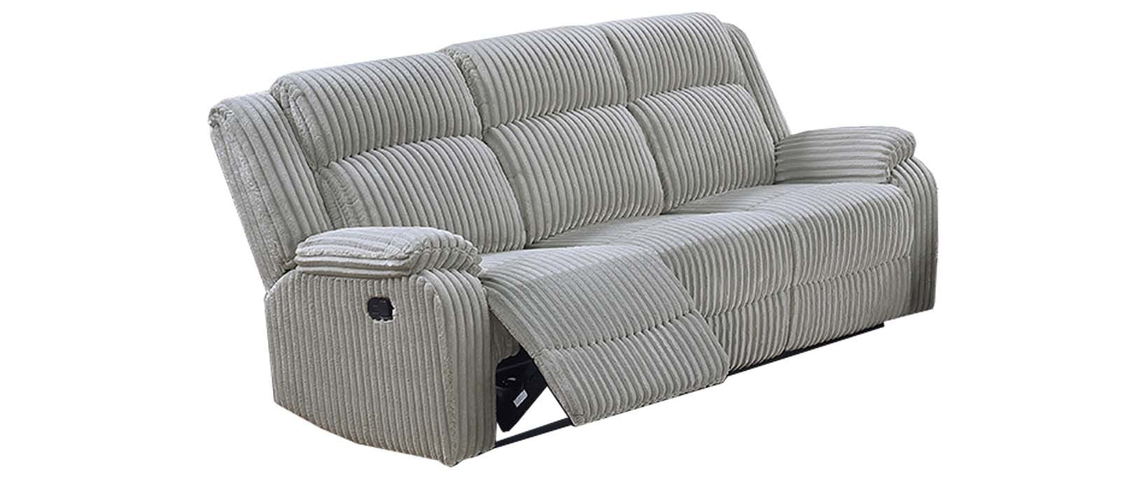 Poundex F8126-25 2 pc ash grey wide welt corduroy sofa and love seat set with recliners on the ends