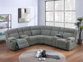 Poundex F8127 3 pc smoke grey wide welt corduroy sectional sofa with cup consoles and recliners on the end