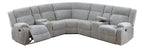 Poundex F8128 3 pc ash grey wide welt corduroy sectional sofa with cup consoles and recliners on the end