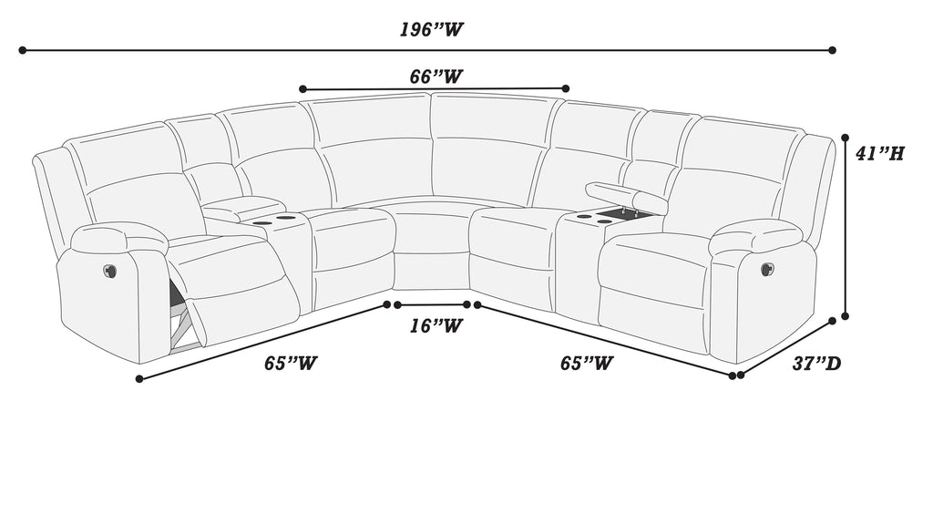 Poundex F8128 3 pc ash grey wide welt corduroy sectional sofa with cup consoles and recliners on the end