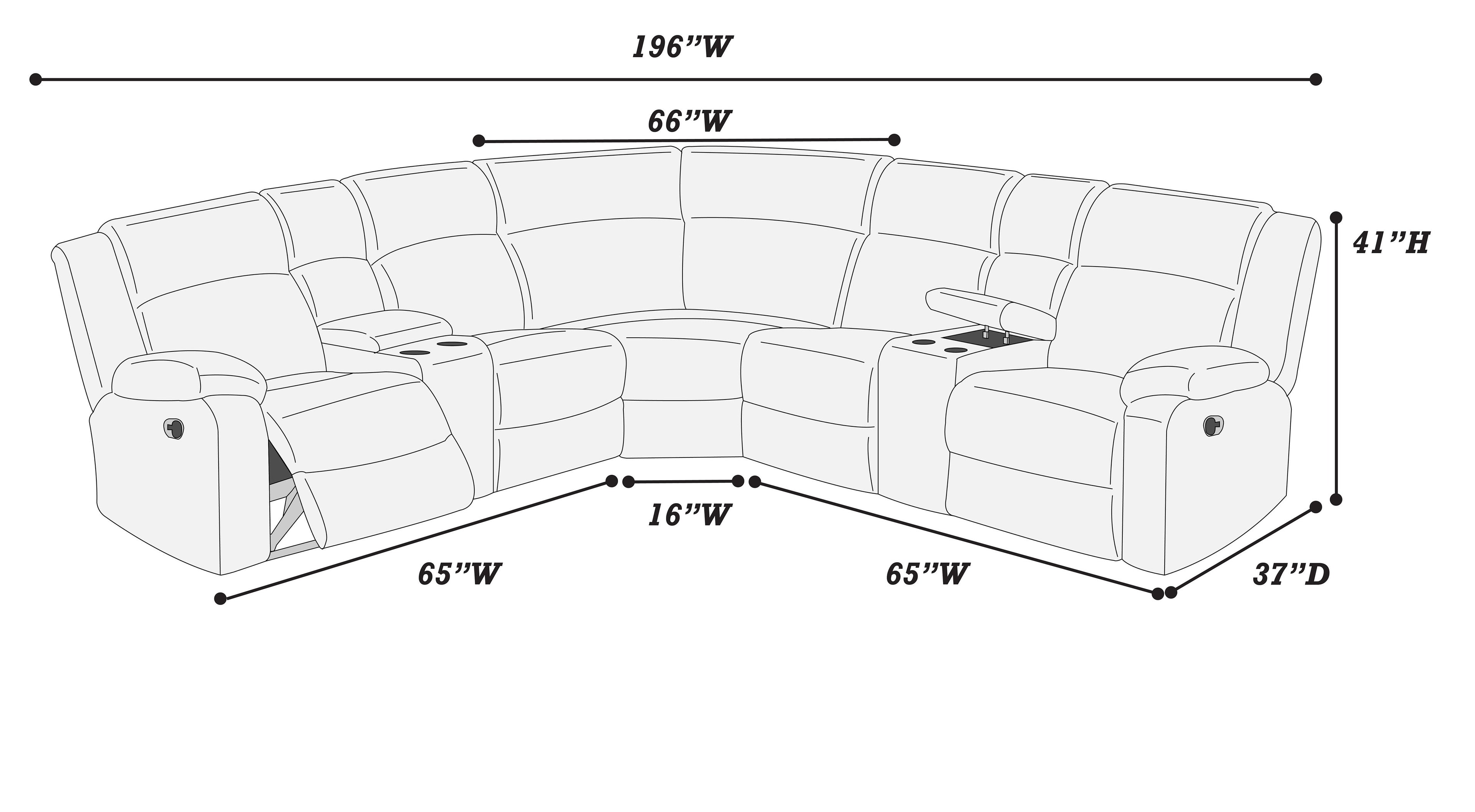 Poundex F8128 3 pc ash grey wide welt corduroy sectional sofa with cup consoles and recliners on the end
