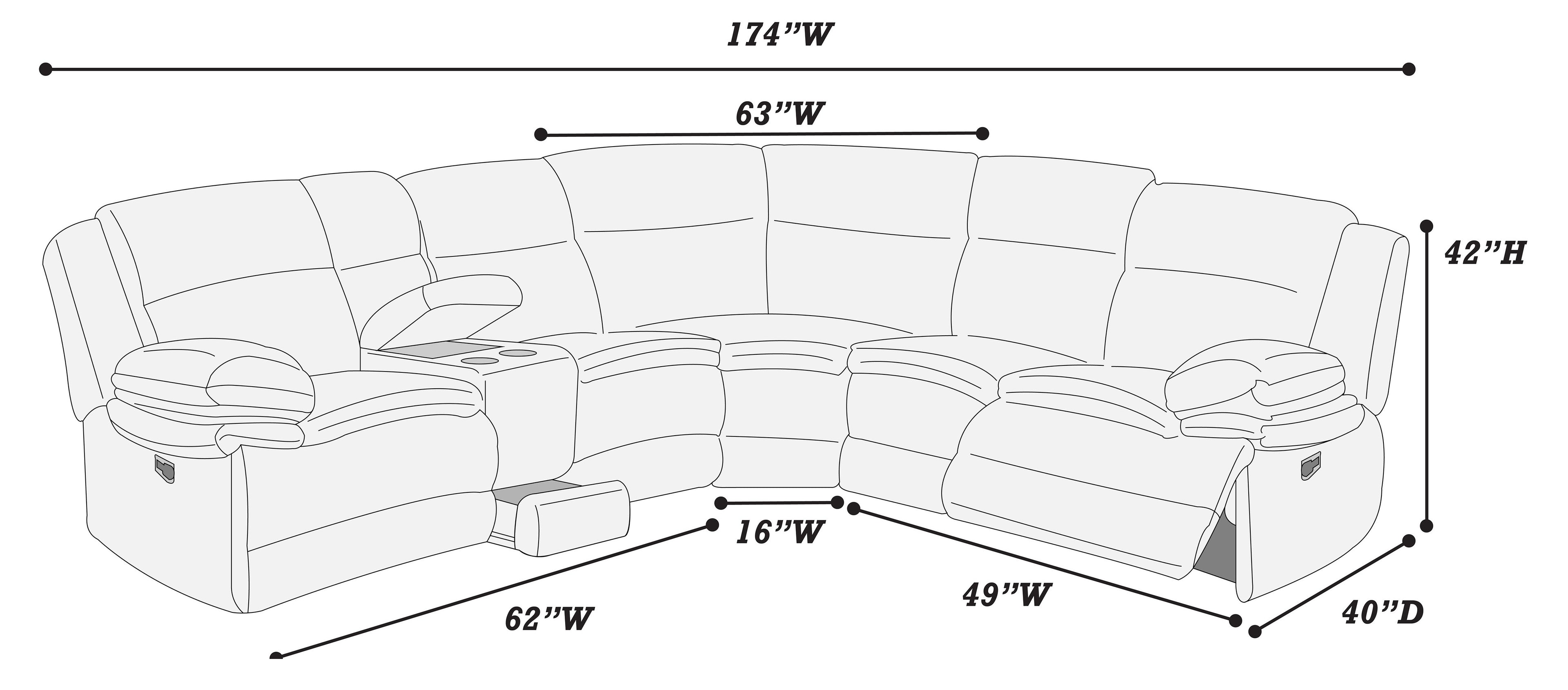 Poundex F8131 3 pc chocolate wide welt corduroy sectional sofa with cup console and storage drawer and recliners on the end