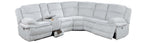 Poundex F8132 3 pc light grey wide welt corduroy sectional sofa with cup console and storage drawer and recliners on the end