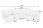 Poundex F8132 3 pc light grey wide welt corduroy sectional sofa with cup console and storage drawer and recliners on the end