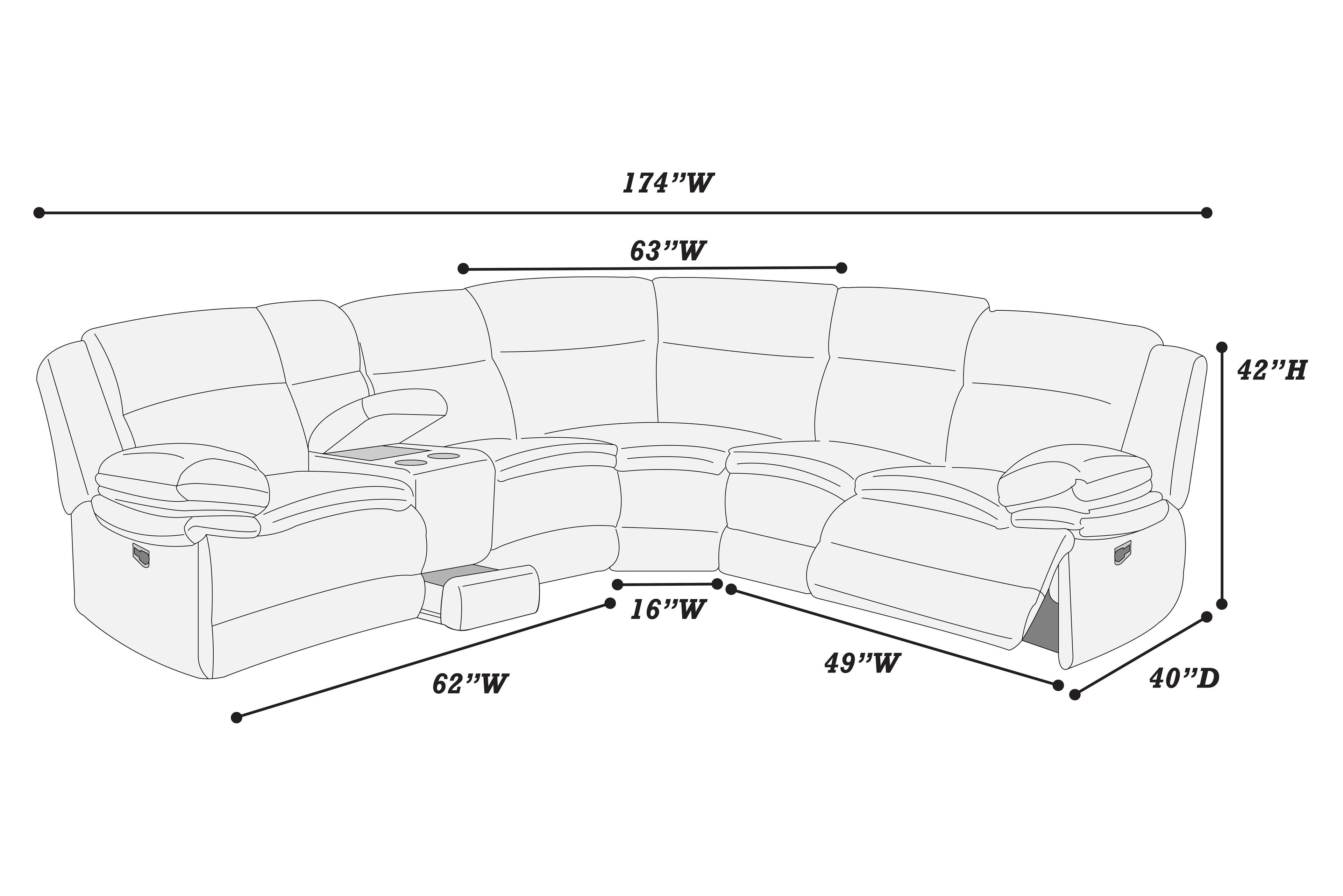 Poundex F8132 3 pc light grey wide welt corduroy sectional sofa with cup console and storage drawer and recliners on the end