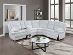 Poundex F8132 3 pc light grey wide welt corduroy sectional sofa with cup console and storage drawer and recliners on the end
