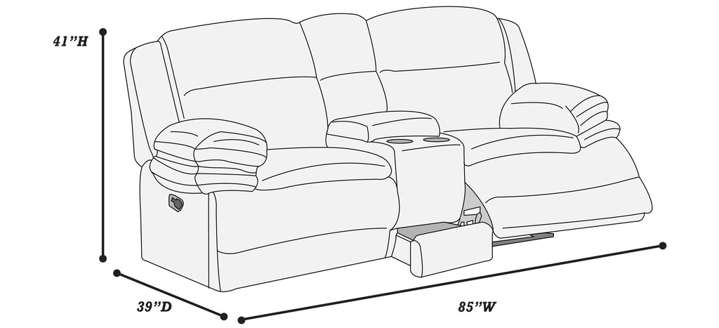 Poundex F8136-35 2 pc chocolate wide welt corduroy sofa with drop down tray and love seat with cup console with recliners on the ends