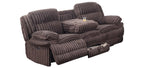Poundex F8136-35 2 pc chocolate wide welt corduroy sofa with drop down tray and love seat with cup console with recliners on the ends
