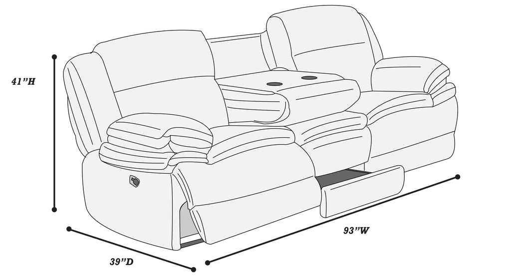 Poundex F8136-35 2 pc chocolate wide welt corduroy sofa with drop down tray and love seat with cup console with recliners on the ends