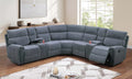 Poundex F8139 3 pc dark grey corduroy fabric sectional sofa with drink consoles and recliner ends
