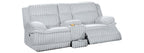 Poundex F8143-42 2 pc light grey wide welt corduroy sofa with drop down tray and love seat with cup console with recliners on the ends