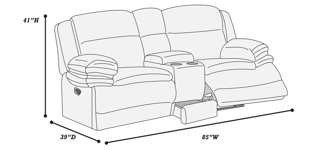 Poundex F8143-42 2 pc light grey wide welt corduroy sofa with drop down tray and love seat with cup console with recliners on the ends