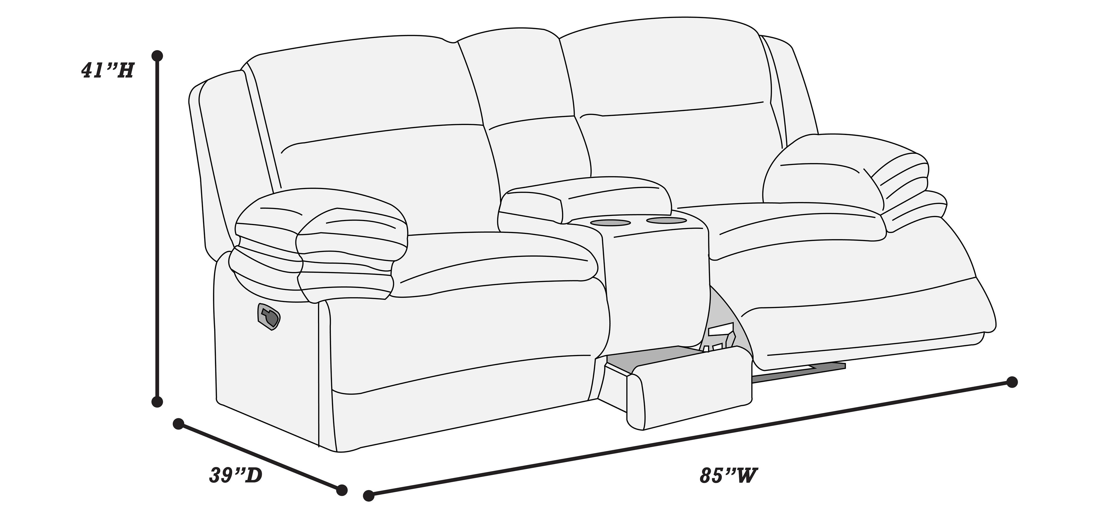 Poundex F8143-42 2 pc light grey wide welt corduroy sofa with drop down tray and love seat with cup console with recliners on the ends