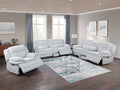Poundex F8143-42 2 pc light grey wide welt corduroy sofa with drop down tray and love seat with cup console with recliners on the ends