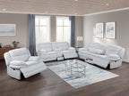 Poundex F8143-42 2 pc light grey wide welt corduroy sofa with drop down tray and love seat with cup console with recliners on the ends