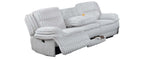 Poundex F8143-42 2 pc light grey wide welt corduroy sofa with drop down tray and love seat with cup console with recliners on the ends