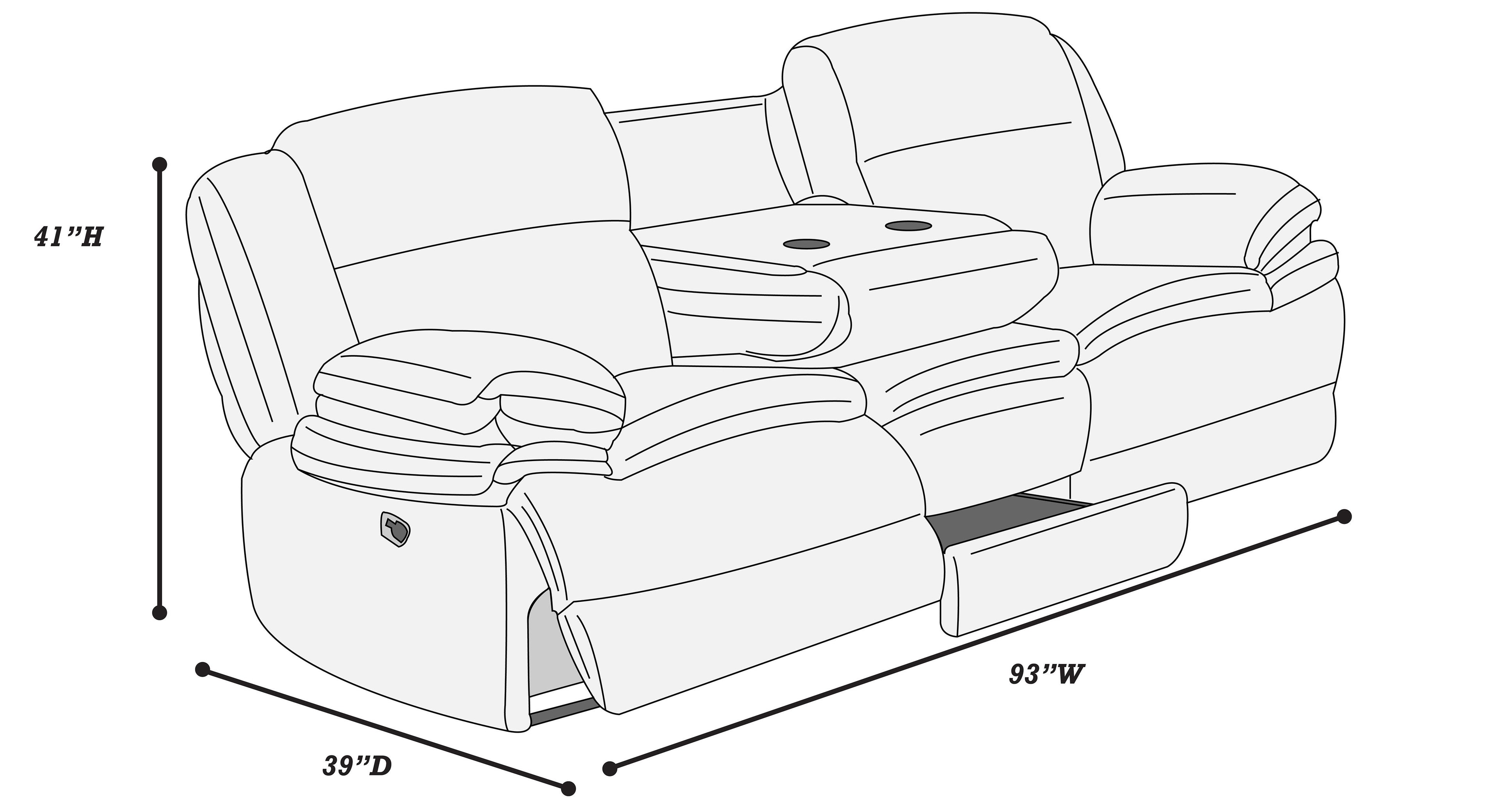 Poundex F8143-42 2 pc light grey wide welt corduroy sofa with drop down tray and love seat with cup console with recliners on the ends