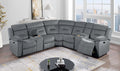 Poundex F8144 3 pc dark grey velvet fabric sectional sofa with drink consoles and recliner ends