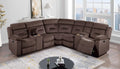 Poundex F8146 3 pc chocolate brown velvet fabric sectional sofa with drink consoles and recliner ends