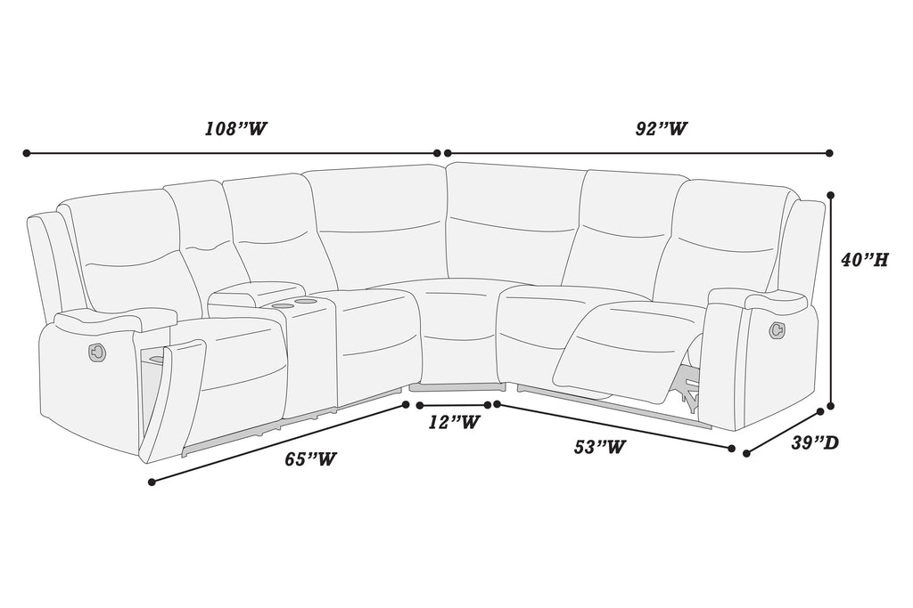 Poundex F8160 3 pc Auburn leather like fabric sectional sofa with drink console and recliner ends