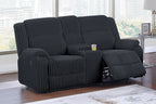 Poundex F8163-62 2 pc Black wide welt corduroy sofa and love seat set with recliners on the ends