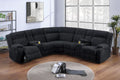 Poundex F86640  3 pc Black wide welt corduroy sectional sofa with cup consoles and power motion recliners on the end