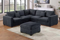 Poundex F8302 4 pc black corduroy fabric upholstered sectional sofa with ottoman